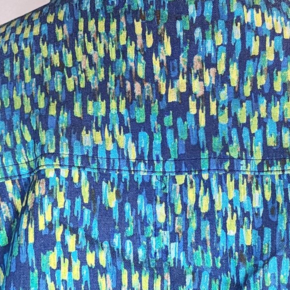 Attyre New York Blue Green Yellow Abstract Rayon Nylon Span Adj Waist Jacket XL - Picture 13 of 16